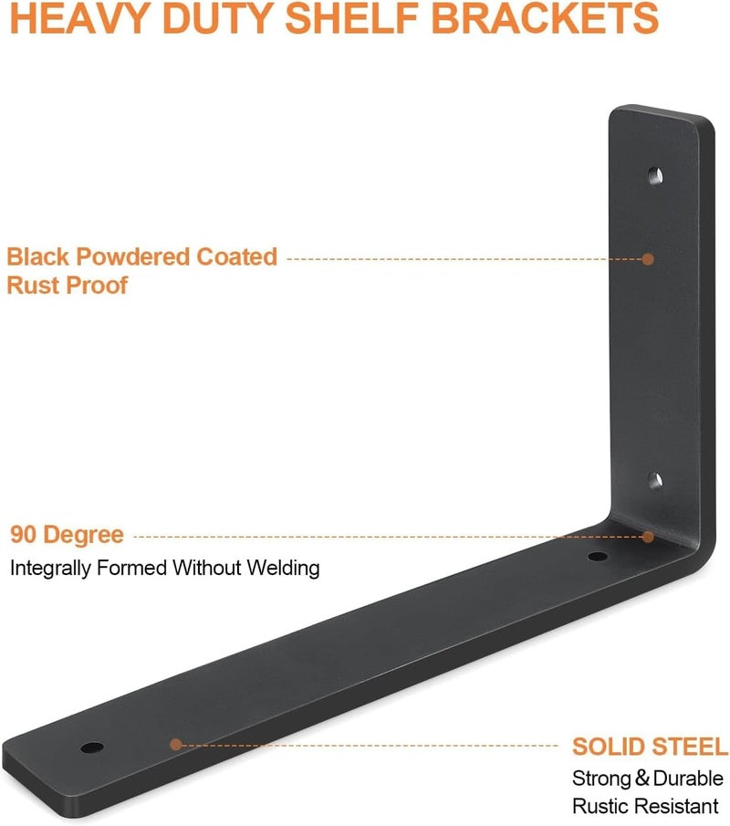 Aunulahca Heavy Duty Shelf Brackets 8 Inch (6 Pack), Rustic L Floating Shelf Brackets, Wall Shelf Bracket for DIY Decorative with Mounting Hardware - Image 5
